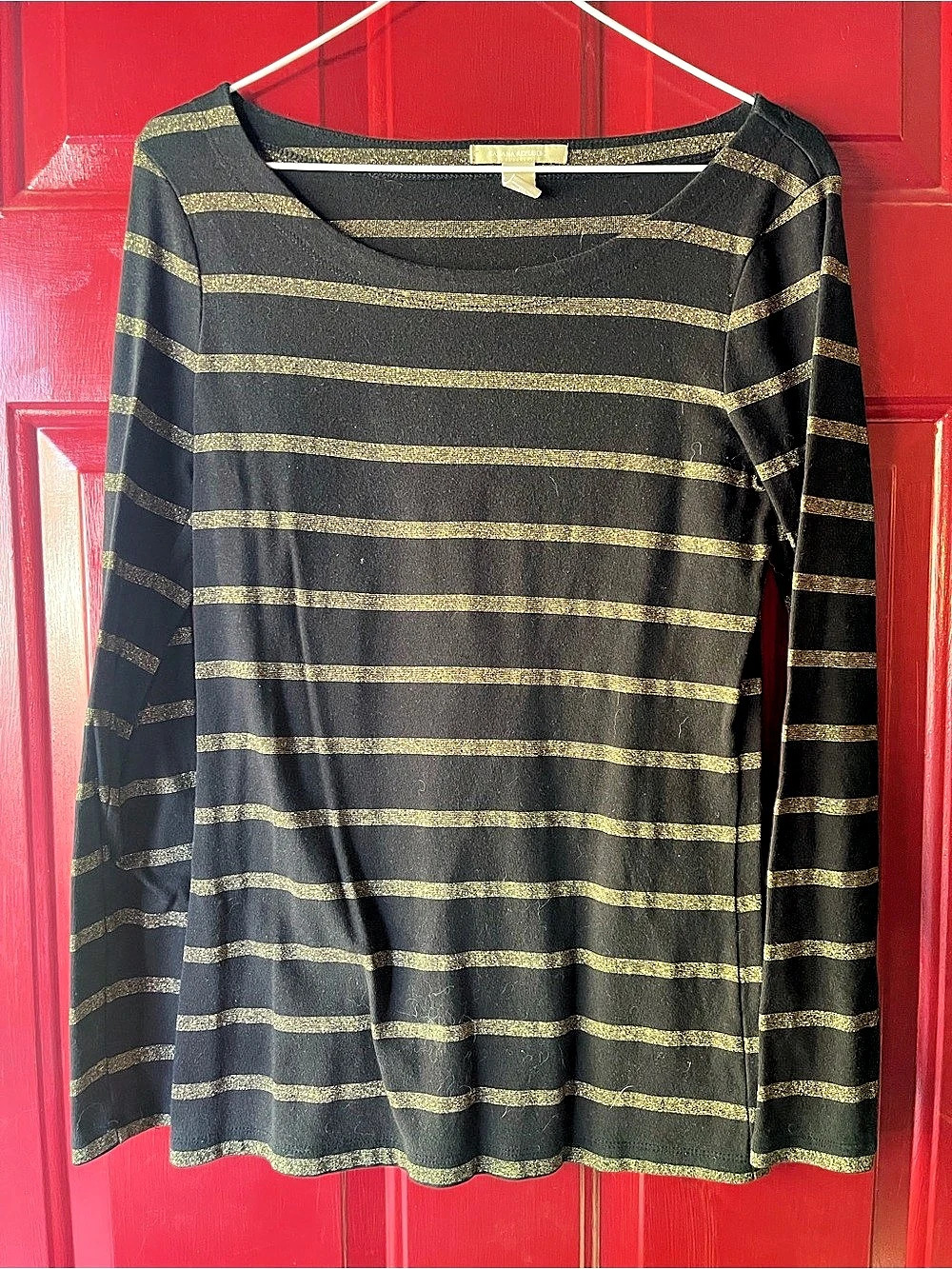 Banana Republic Striped Long Sleeve Top in Black & Gold Medium